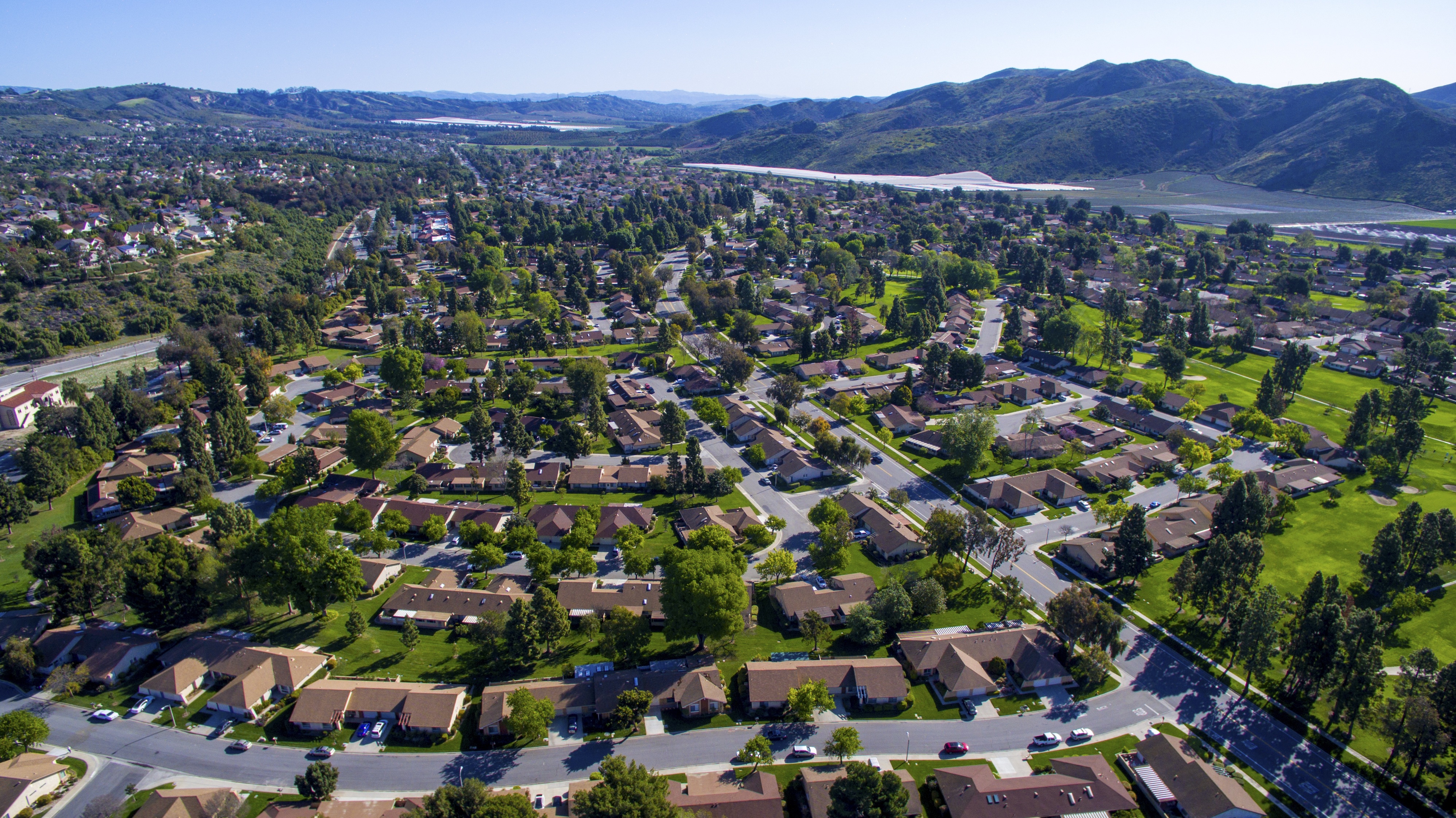 Aerial view of suburban neighborhood community